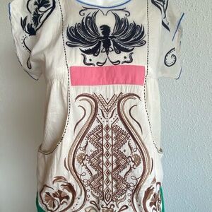 Isato Embroidered Folk Art Cotton Tunic Top Boho Artisan S